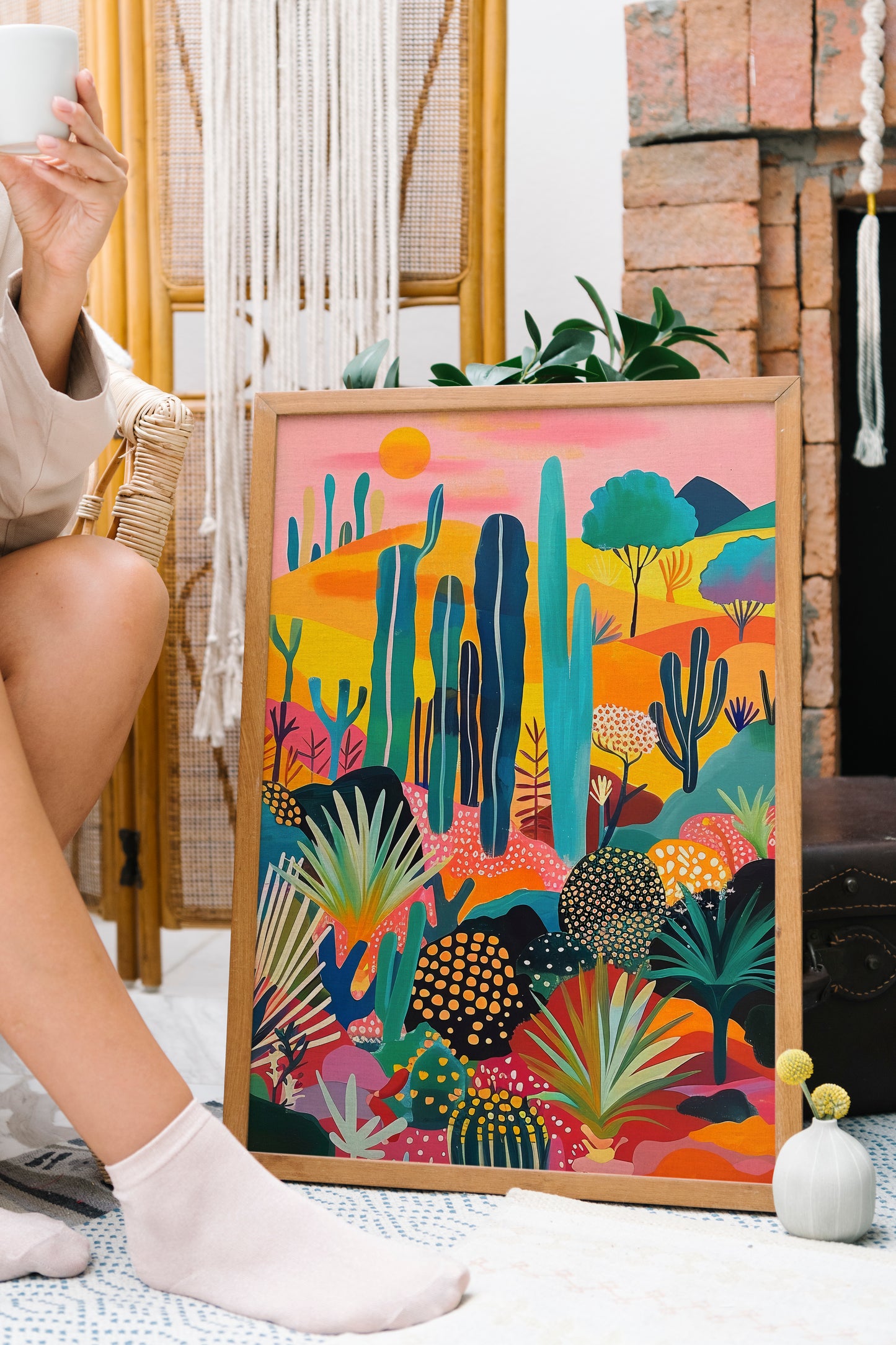 Vibrant Desert Landscape Digital Wall Art Set x4 | Bold Cactus and Nature-Inspired Modern Prints (Set of 4)