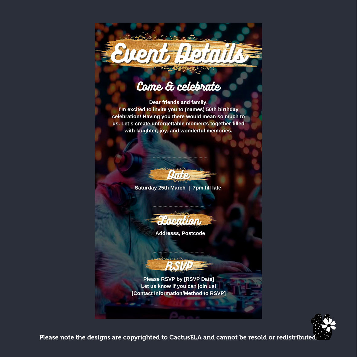 10th Birthday Invitation - Digital, Animated DJ Polar Bear, Digital Editable Itinerary eCard