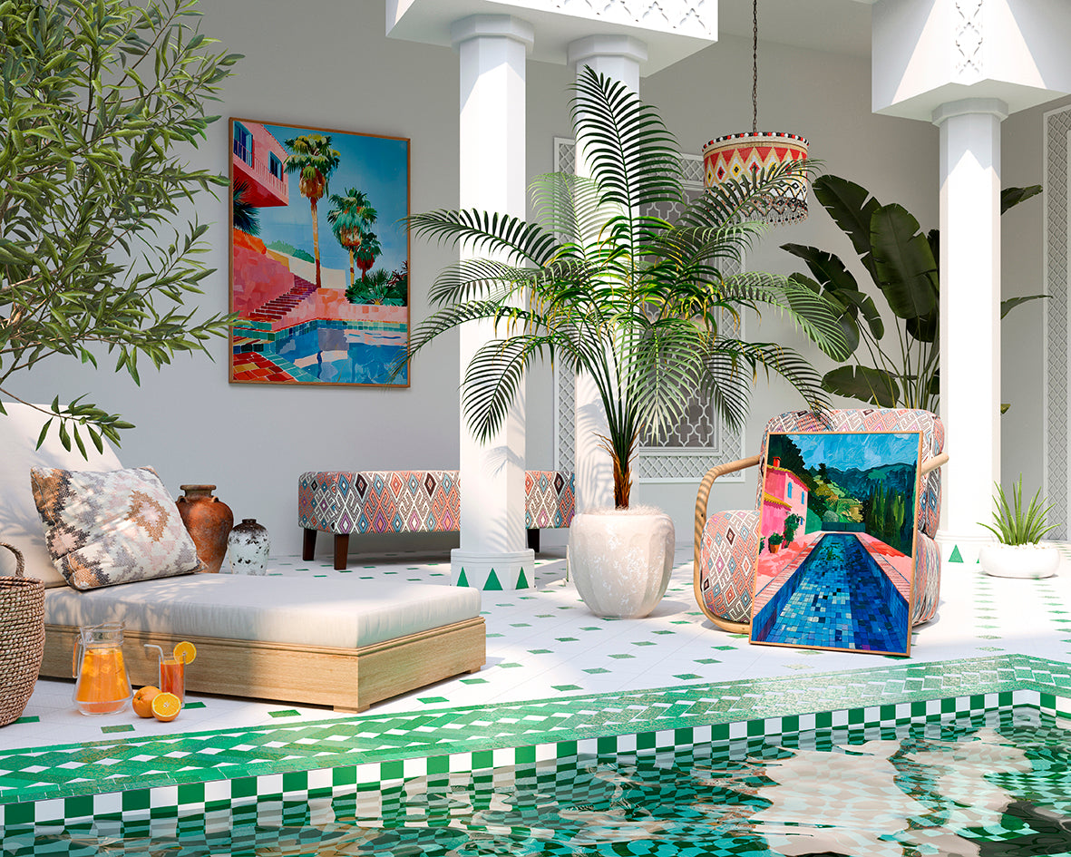 Serene Oasis-2 Poolside Printable Art x2: Vibrant Pop Art & Impressionism Blend for Tropical Bliss, Instant Digital Download for Home Decor
