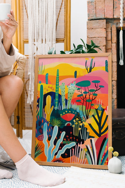 Vibrant Desert Landscape Digital Wall Art Set x4 | Bold Cactus and Nature-Inspired Modern Prints (Set of 4)