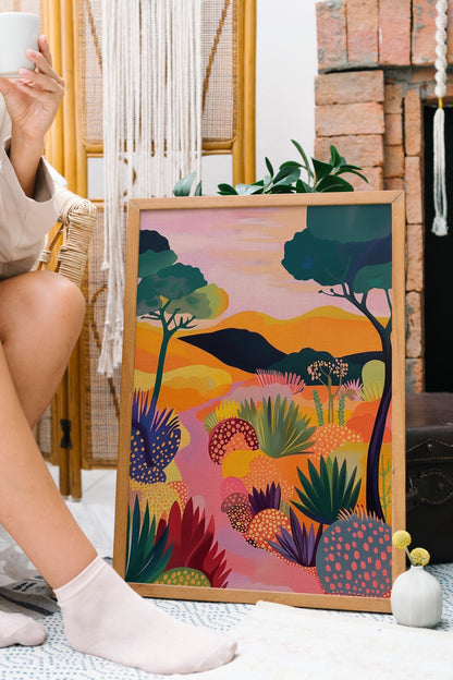 Vibrant Desert Landscape Digital Wall Art Set x4 | Bold Cactus and Nature-Inspired Modern Prints (Set of 4)