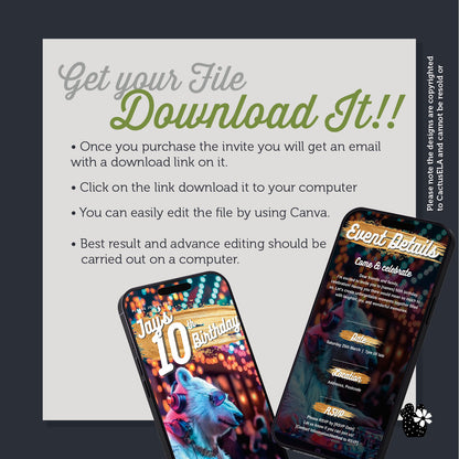 10th Birthday Invitation - Digital, Animated DJ Polar Bear, Digital Editable Itinerary eCard