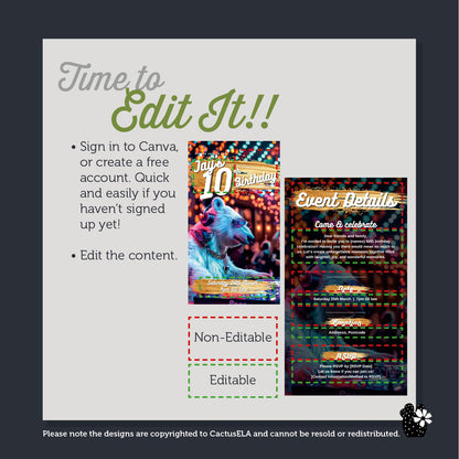 10th Birthday Invitation - Digital, Animated DJ Polar Bear, Digital Editable Itinerary eCard