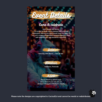 10th Birthday Invitation - Digital, Animated DJ Polar Bear, Digital Editable Itinerary eCard