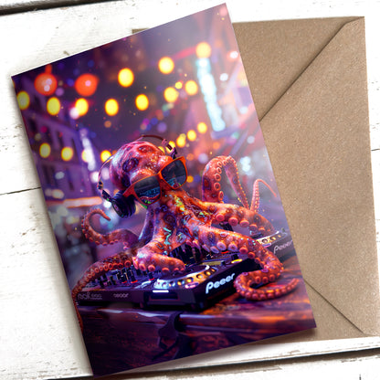 Greetings Card - DJ Octopus
