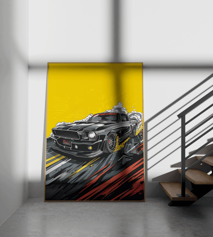 Vintage Muscle Car Printable Art X4 – Bold Pop Art Mustang Poster (Set of 4)