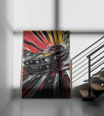 Vintage Muscle Car Printable Art X4 – Bold Pop Art Mustang Poster (Set of 4)