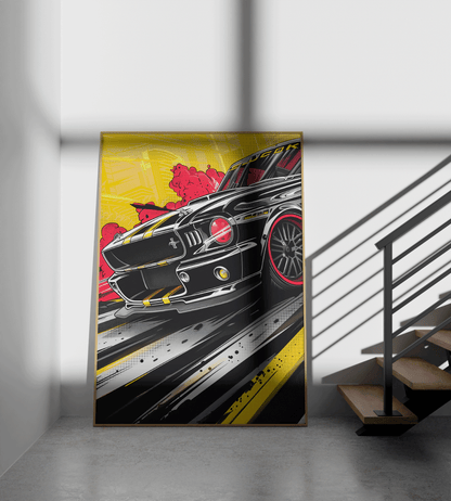 Vintage Muscle Car Printable Art X4 – Bold Pop Art Mustang Poster (Set of 4)