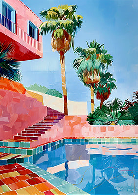 Serene Oasis-2 Poolside Printable Art x2: Vibrant Pop Art & Impressionism Blend for Tropical Bliss, Instant Digital Download for Home Decor