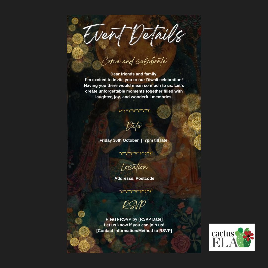 Digital Diwali Invitation, Animated Image, Editable Itinerary eCard D1