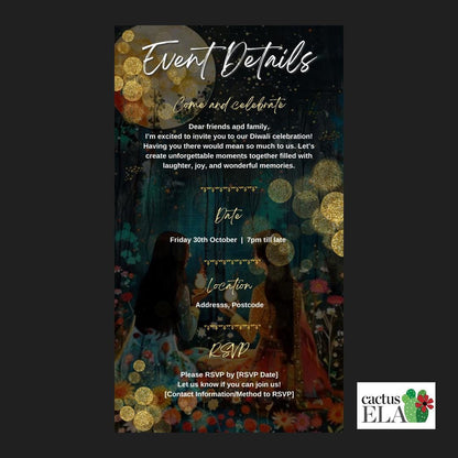 Digital Diwali Invitation, Animated design, Editable Itinerary eCard D2