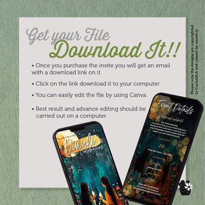 Digital Diwali Invitation, Animated design, Editable Itinerary eCard D2