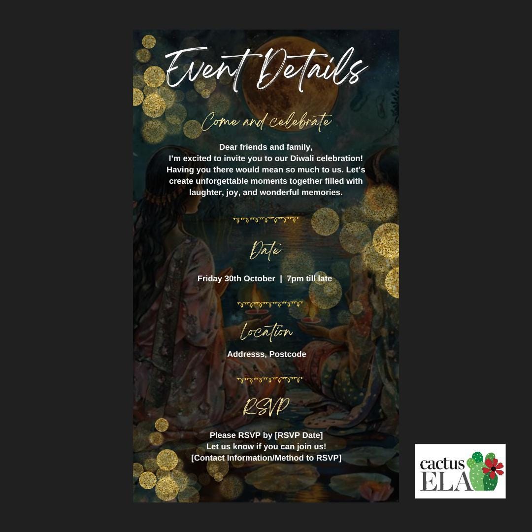 Digital Diwali Invitation, Animated Image, Editable Itinerary eCard D3