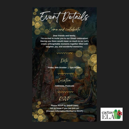 Digital Diwali Invitation, Animated Image, Editable Itinerary eCard D3