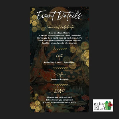Digital Diwali Invitation, Animated Image, Editable Itinerary eCard D4