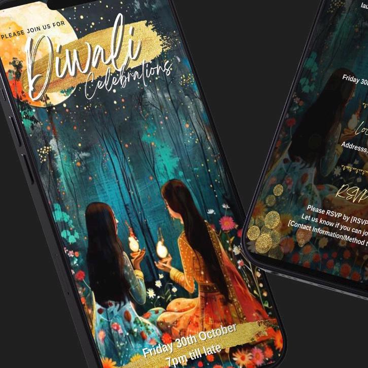 Digital Diwali Invitation, Animated design, Editable Itinerary eCard D2