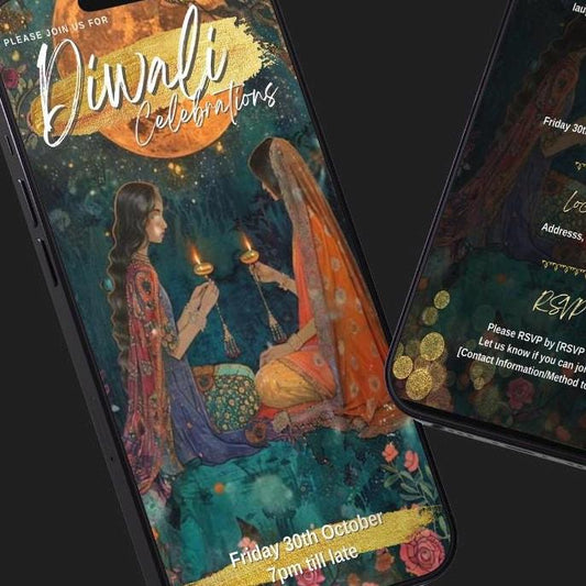 Digital Diwali Invitation, Animated Image, Editable Itinerary eCard D1