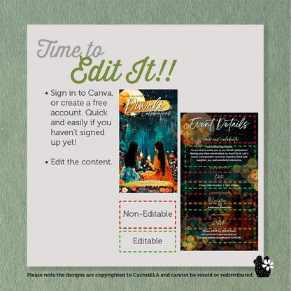 Digital Diwali Invitation, Animated design, Editable Itinerary eCard D2