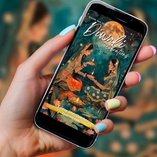Digital Diwali Invitation, Animated Image, Editable Itinerary eCard D4
